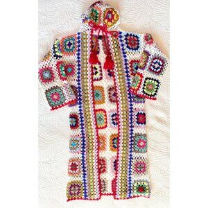 Saachi Granny Square Crochet Hooded Duster Cardigan - OS - Hippie Boho Festival